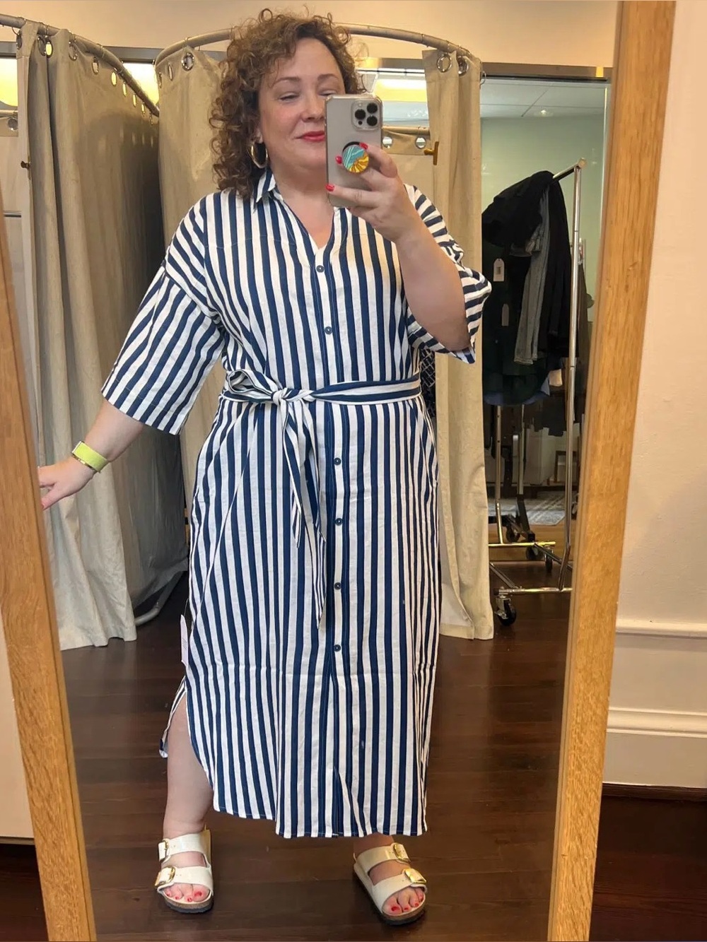 Universal Standard Plaza Linen Shirt Dress Linen blend XS blue/white stripe sz12